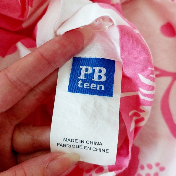 Pink Hibiscus Tropical Duvet Cover Size Twin 100% cotton Pottery Barn‎ Teen - Picture 5 of 8